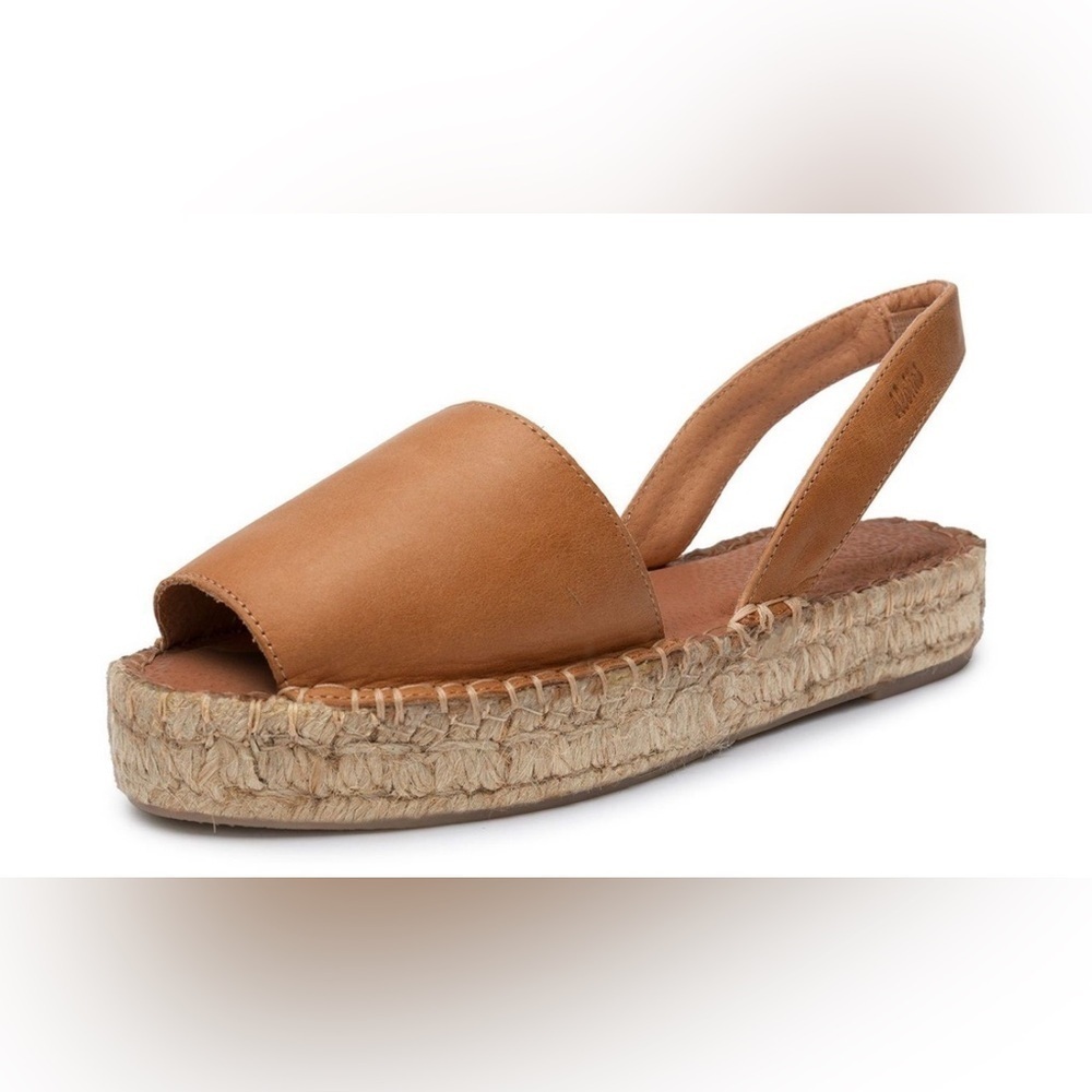 ALOHAS Tan leather peep toe sling back Espadrille low platform Sandals 9